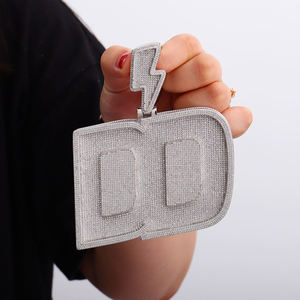 Pendentif lettre DD en moissanite micro-pavée plaqué argent, unisexe, charme hip-hop, bijoux de mode - Product Image 1