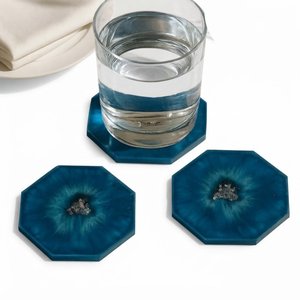 Juego de Posavasos de Resina Epoxi con Diseño de Olas Oceánicas en Azul Turquesa de Lujo, con Inserciones de Lámina Plateada, Hechos a Mano, Redondos y Decorativos, en Oferta - Product Image 5