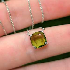 Collar de Peridoto Verde Brillante Cuadrado, Plata de Ley 925, Chapado en Oro de 14K, Gema Tallada en Forma de Tableta, Joyería, Regalo - Product Image 6