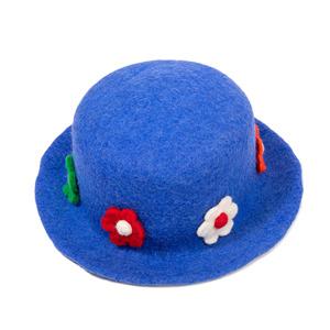 Sombrero de Fieltro Azul para Niños, Gorro con Flores, Gorro Trilby Informal de Invierno para Niña - Product Image 2