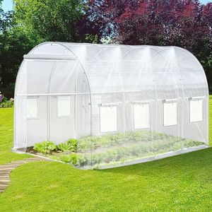 Heavy Duty Portable <b>Greenhouse</b> <b>Walk</b>-<b>in</b> Tunnel Design 1 Zipper Mesh Door 8 Roll-up Windows Watering System for Gardening Plants - Product Image 2
