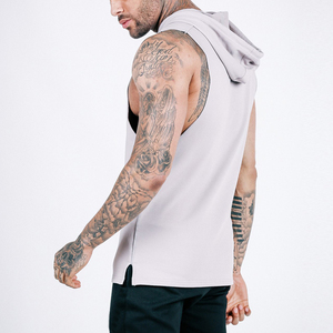 <b>Low</b> Cut Men's Sleeveless Hoodie Solid Color Cotton Gym Vest Plus Size Deep Armhole Muscle Tank <b>Top</b> Workout Clothes Exporter - Product Image 3