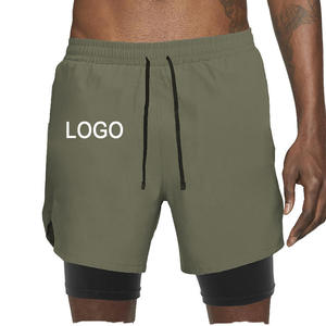 High Quality Breathable Double <b>Layer</b> Polyester Spandex Gym Running Shorts Drawstring Closure <b>Mid</b> Waist for Men Yoga Sport - Product Image 3