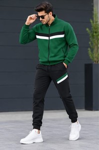 Men's Green Color Blocking <b>Track</b> <b>Jacket</b> Hooded Full Sleeve Sporty Streetwear Winter Wear Regular Fit Side Pockets Fleece 100% - Product Image 5