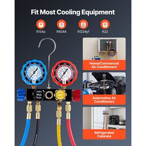 Set di Manometri per Condizionatori d'Aria R134a R404A R1234yf R22, 4 Vie con Tubi da 5 Piedi, Adattatori e Attacchi Rapidi per Bombole - Product Image 3