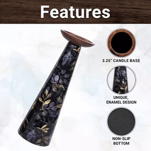Modern design Dark floral enamel candle holder 3 <b>pc</b> <b>set</b> decorative pillar candle holders wooden accent candle stand offer custom - Product Image 5