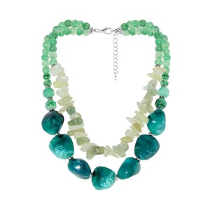 Collar de resina hecho a mano de doble hilera con pepitas facetadas, verde llamativo, regalo para mujer, uso decorativo - Product Image 4