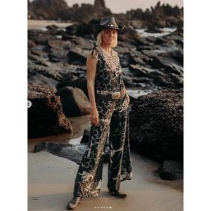 Combinaison bohème sans manches pour femmes, imprimé léopard, taille haute, coupe ample, respirante, vêtements de plage printemps-été - Product Image 1