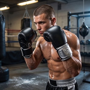 Dumela International Black <b>Silver</b> Leather Portable Boxing <b>Gloves</b> Vertical Style Professional Training Gear Logo Design - Product Image 3