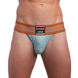 Sous-vêtements Jockstrap pour homme avec logo personnalisé, poche en maille respirante, slip de sport athlétique avec ceinture élastique rayée, vente en gros - Product Image 2