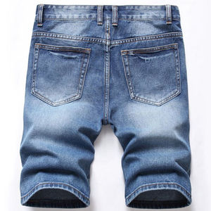 Shorts en jean déchirés et délavés pour homme, style streetwear, coupe droite, taille mi-haute, décontracté, été, en coton bleu, lavable, effet soyeux - Product Image 3