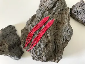Pendientes de cuentas brillantes más vendidos, pendientes largos de cuentas rojas, pendientes de cuentas con flecos, regalo para ella, pendientes colgantes - Product Image 4