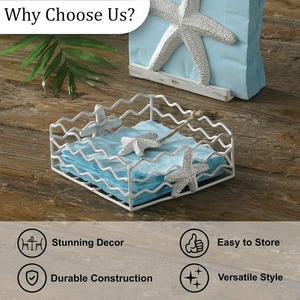 Porta Servilletas y Porta Pañuelos Metálico Cuadrado Blanco con Decoración de Estrella de Mar, Diseño Zen Asiático, Hecho a Mano, Impermeable - Product Image 4