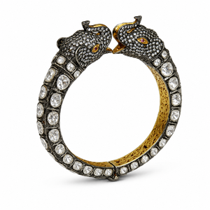 Kada en argent sterling 925 plaqué or, tête d'éléphant, style antique, pour femme, avec détails pavés de zirconiums - Product Image 3