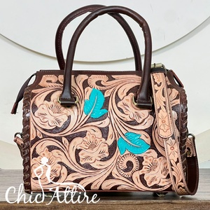 2026 Wholesale Hand <b>Tooled</b> Floral <b>Leather</b> Top Handle Crossbody Duffel Bags Genuine Cow <b>Leather</b> Large Capacity Women's Travel Bag - Product Image 1