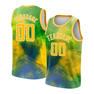 เสื้อบาสเก็ตบอลแบบซับลิเมชั่นสั่งทำพิเศษ ดีไซน์ไล่เฉดสีเขียวเหลือง ระบายเหงื่อได้ดี เสื้อผ้าสำหรับผู้ใหญ่แบบยูนิเซ็กซ์ - Product Image 1