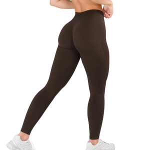 Legging de sport marron foncé pour femme, taille haute, sans couture, compression, fitness, yoga, entraînement, course à pied, anti-transpiration, extensible, athlétique - Product Image 2