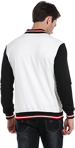 เสื้อแจ็คเก็ตวาร์ซิตี้สีขาวดำสำหรับผู้ชาย ปกคอพับ ติดกระดุม สีพื้น สวมใส่สบายๆ ในฤดูใบไม้ร่วง - Product Image 4