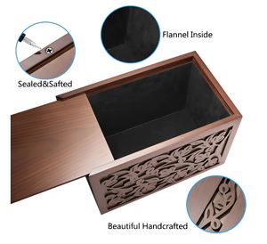 Hand Carved Wooden Ashes Urn <b>Box</b> Brown Square Memorial Cremation Keepsake Case Engraved <b>Floral</b> Funeral Decoration - Product Image 4