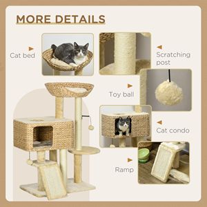 Árbol para Gatos de Cáñamo Beige, Ecológico, para Interiores, con Postes Rascadores y Condo con Diseño Sólido - Product Image 6