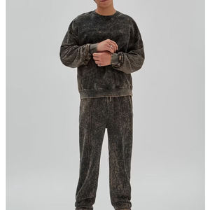 Acid Wash Cropped Hoodie with Embroidered Distressed Patch Vintage Knitted <b>Weave</b> - Product Image 1