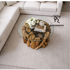 Mesa de Centro Multifuncional Hecha a Mano de Madera Maciza Ecológica y Duradera con Tapa de Vidrio para Sala de Estar - Product Image 3