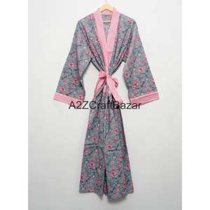 Robe Kimono 100% Coton pour Femme, Taille Unique, avec Bande Frontale, Doublure Intégrée, Élégante et Romantique, Vêtement de Nuit - Product Image 3