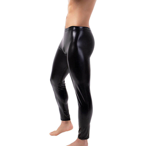 Leggings pour homme en PU noir, taille haute, élastique, style décontracté, spandex, nylon, pantalon léger en tricot - Product Image 2