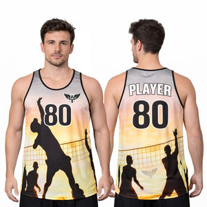 ชุดเสื้อวอลเลย์บอลชายหาดแบบกำหนดเองสำหรับผู้ชาย พิมพ์ลายซันเซ็ตด้วยเทคนิค Sublimation เสื้อกล้ามและกางเกงขาสั้น ชุดยูนิฟอร์มทีมพร้อมชื่อและหมายเลข - Product Image 3