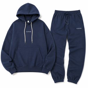 Dark Blue Women Hoodies Tracksuit <b>Set</b> Pullover Drawstring Jogger Pants Casual Fitness <b>Lounge</b> Outfit Custom Logo Solid Color <b>Sets</b> - Product Image 3