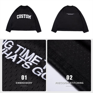 เสื้อสเวตเชิ้ตแขนยาวผู้ชายแบบตาข่ายทรงโอเวอร์ไซส์ สไตล์สตรีท คอกลม ระบายอากาศได้ดี ผ้าถัก พิมพ์ลายตัวอักษรสีดำด้านหน้า - Product Image 4