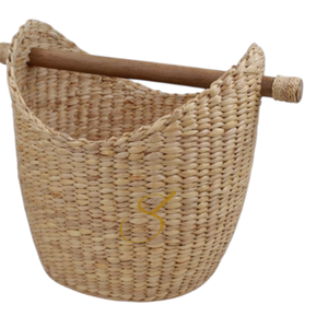 Handwoven Water Hyacinth Storage <b>Basket</b> with Wooden <b>Handles</b>: Large <b>Wicker</b> Storage - Product Image 1