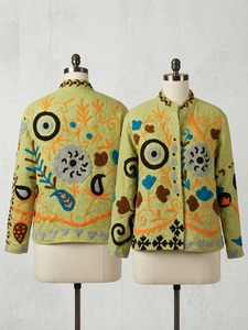 Chaqueta Suzani Floral Verde Claro para Mujer, Hecha a Mano con Tela TNT, Bordado Multicolor, Estilo Boho Étnico, Moda al por Mayor - Product Image 6