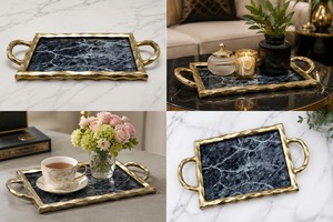 Premium Metal Serving <b>Tray</b> with Polished Finish Durable Decorative Serving Platter for Tea Coffee <b>Snacks</b> Dining and Home Use - Product Image 4
