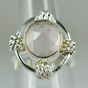 Bague ronde en quartz rose, argent sterling 925, bijou fait main, cadeau pour elle, sertissage clos, bijoux en quartz rose. - Product Image 6