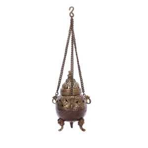 Brûleur d'encens mural traditionnel en métal antique Degchi Dhoop Dani Pot, décoratif pour la Pooja et la décoration murale des temples - Product Image 3