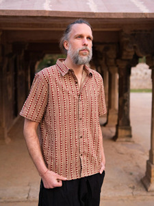 Men Hand-Block Printed Cotton <b>Shirt</b> Traditional Maroon and Beige Geometric Pattern Casual <b>Half</b>-Sleeve Summer Wear - Product Image 2