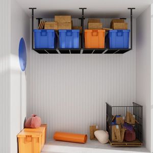 Scaffale da Garage Resistente 3x8 per Stoccaggio Sopra la Testa, 750 libbre, in Metallo Nero, Montaggio a Soffitto, Regolabile per Utensili - Product Image 4
