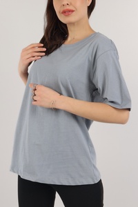 เสื้อยืดผู้หญิงทรงยาวสไตล์ทันสมัย ผ้าถักเนื้อนุ่มใส่สบาย ทรงหลวม ใส่ได้ทุกวัน แขนสั้น ผลิตจากผ้าฝ้าย 100% เป็นมิตรต่อสิ่งแวดล้อม เหมาะสำหรับฤดูร้อน - Product Image 4