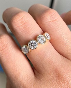 Luxury <b>Stacking</b> Band Lab Grown Round Cut Diamond Four Stone <b>Ring</b> For Unisex 14K Solid Gold Fine Surprise Gift For Girlfriends - Product Image 1