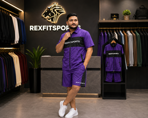 REXFIT SPORTS 2026 Conjunto Deportivo Personalizado para Hombre, Chaqueta con Cremallera Completa y Pantalones Cortos de Nailon Morado, Ropa Deportiva Personalizada - Product Image 4