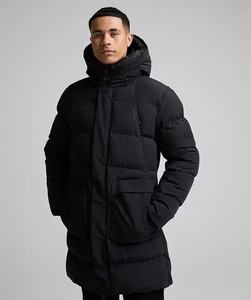Men's <b>Long</b> <b>Hooded</b> <b>Puffer</b> <b>Jacket</b> Black Winter Windproof Zipper Closure Casual Thick Polyester Wadding Coat - Product Image 5