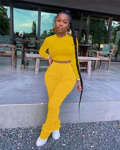 Ensemble crop top et pantalon taille haute moulant à manches longues pour femme, couleur unie, effet ventre plat, style streetwear hip-hop - Product Image 5