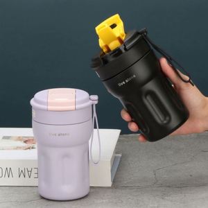 400ml Minimalist Women's High-Fashion Portable Straw Water Bottle <b>Insulated</b> Cup Hexagonal Coffee <b>Mug</b> with Carry Strap - Product Image 4