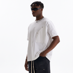 Camiseta Blanca Extra Grande de Manga Corta para Hombre con Bolsillo en el Pecho, Cuello Redondo Informal, Tejido de Punto de Algodón - Product Image 5
