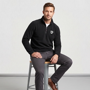Dumela Men's Black Fleece <b>Quarter</b> <b>Zip</b> Pullover With <b>White</b> Logo Front Regular Fit Casual Autumn Wear - Product Image 6