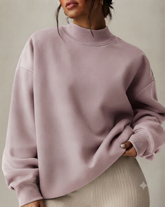 เสื้อสเวตเชิ้ตคอเต่าทรงโอเวอร์ไซส์สำหรับผู้หญิง สีพื้น แขนยาวทรงหลวม ผ้าถักจากใยฝ้ายและใยไผ่ เหมาะสำหรับใส่ในฤดูใบไม้ร่วง - Product Image 1