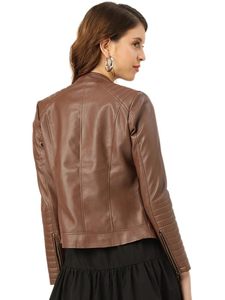 Chaqueta Corta de Cuero para Mujer, Color Vino Tinto, Nueva Colección, Chaqueta de Cuero Corta para Mujer - Product Image 2