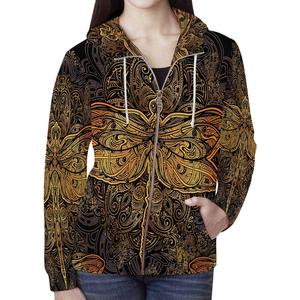 Sweat-shirt à capuche zippé pour femme, manches longues, imprimé, décontracté, tricoté, 100 % coton, anti-rétrécissement, doublé, respirant, pour l'été - Product Image 1