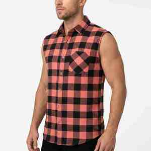 Summer Wear Men's Sleeveless Plaid Flannel Shirt Casual Button Down <b>Checkered</b> <b>Top</b> Turn-down Collar Cotton Breathable Men T-Shirt - Product Image 1
